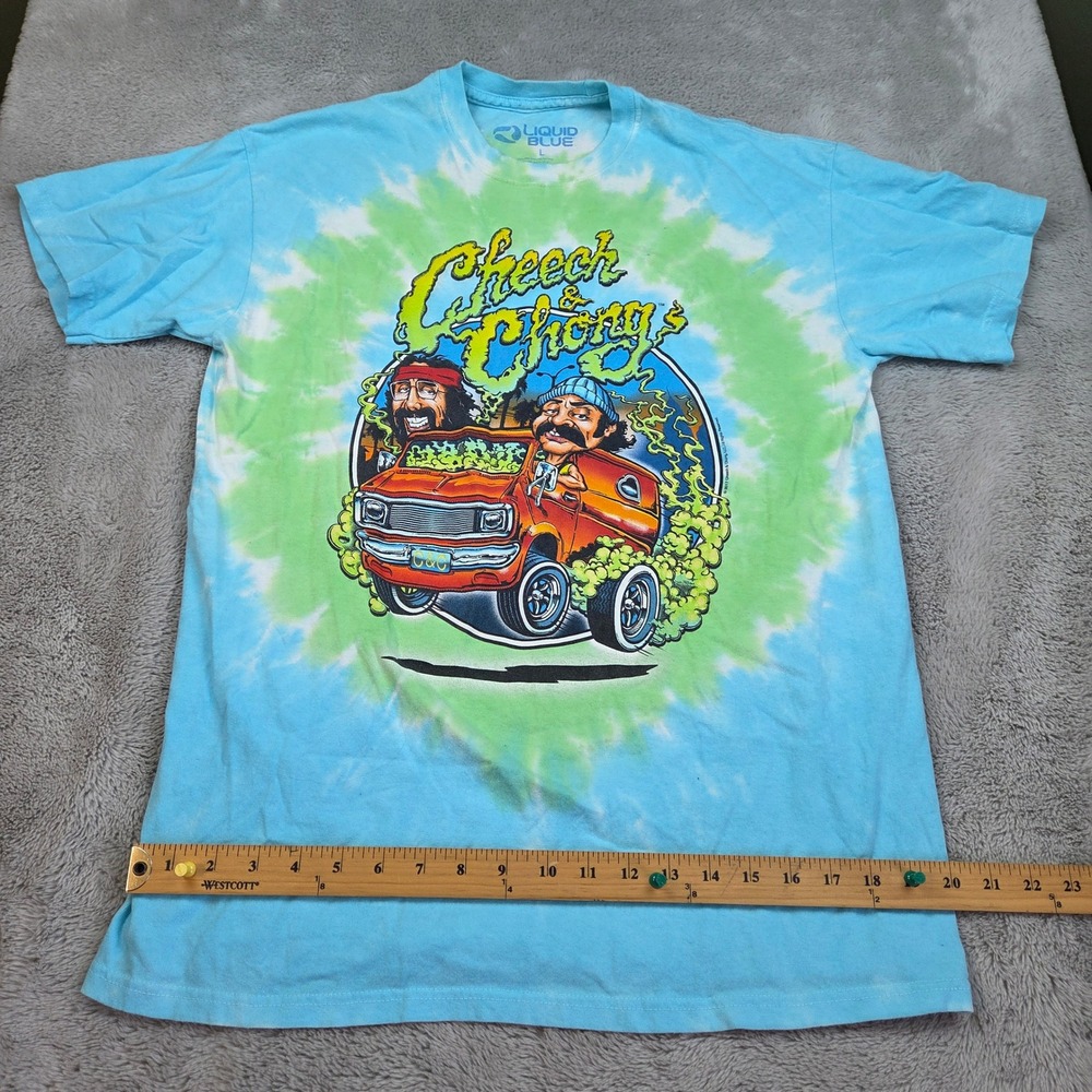 Liquid Blue Cheech & Chong T-Shirt Mens L Graphic Tie-Dye Van Movie Blue Green - Picture 4 of 5